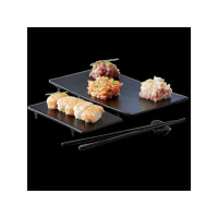 Rechteckige Sushi Platte mit Füßen aus schwarzem Melamin 20,8x12x2,3 cm